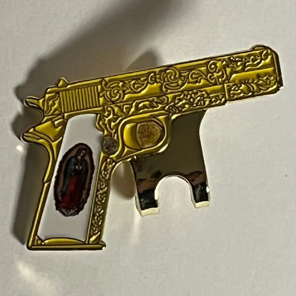 Virgin Mary Gold Gun Blip Hat Pin Pins Hats Bag Fitted New Era Glock Brim Clip